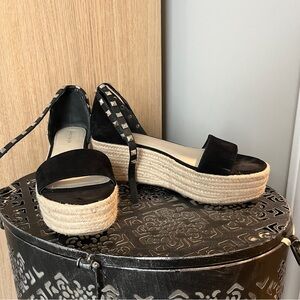 MARC FISHER Black Suede Studded Platform Espadrilles